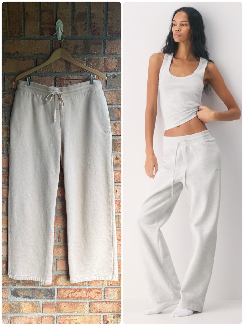 Aritzia Cozy Sweatfleece Perfect Banded Sweatpant Neutral Wide Leg XL Cotton